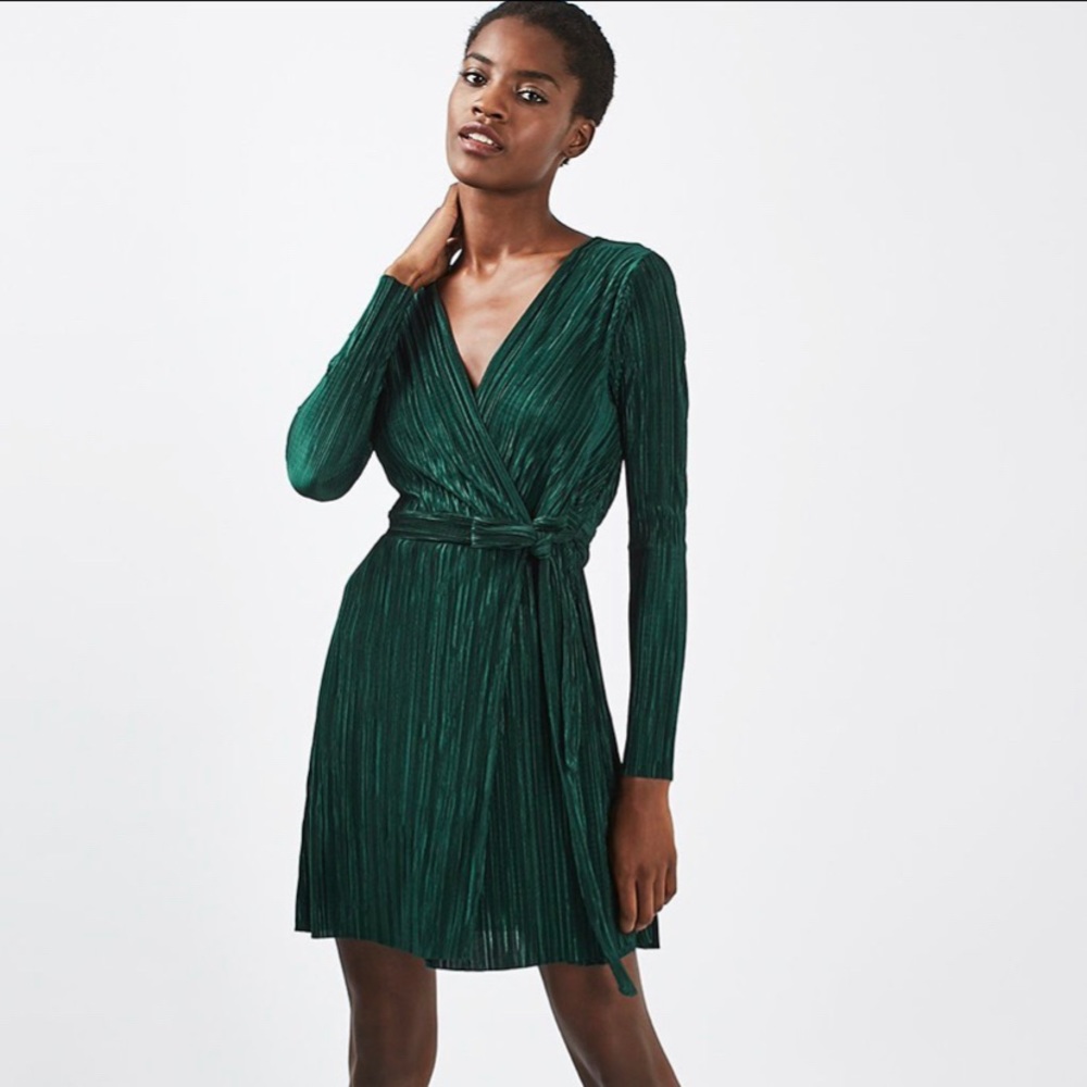 Topshop Forest Green Plisse Wrap Dress | Nordstrom